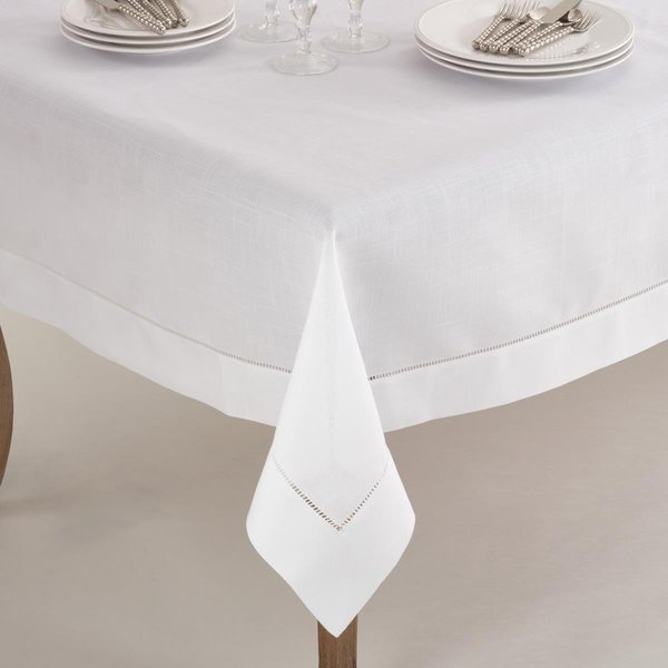 Saro Lifestyle SARO  60 in. Square Classic Hemstitch Border Tablecloth  White 6300.W60S